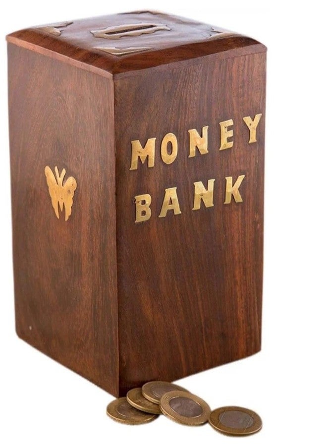 Giftoshopee Money Bank - Big Size Master Size Large Piggy Bank Wooden 8 x 5 inch for Kids and Adults (Brown) - Image 1
